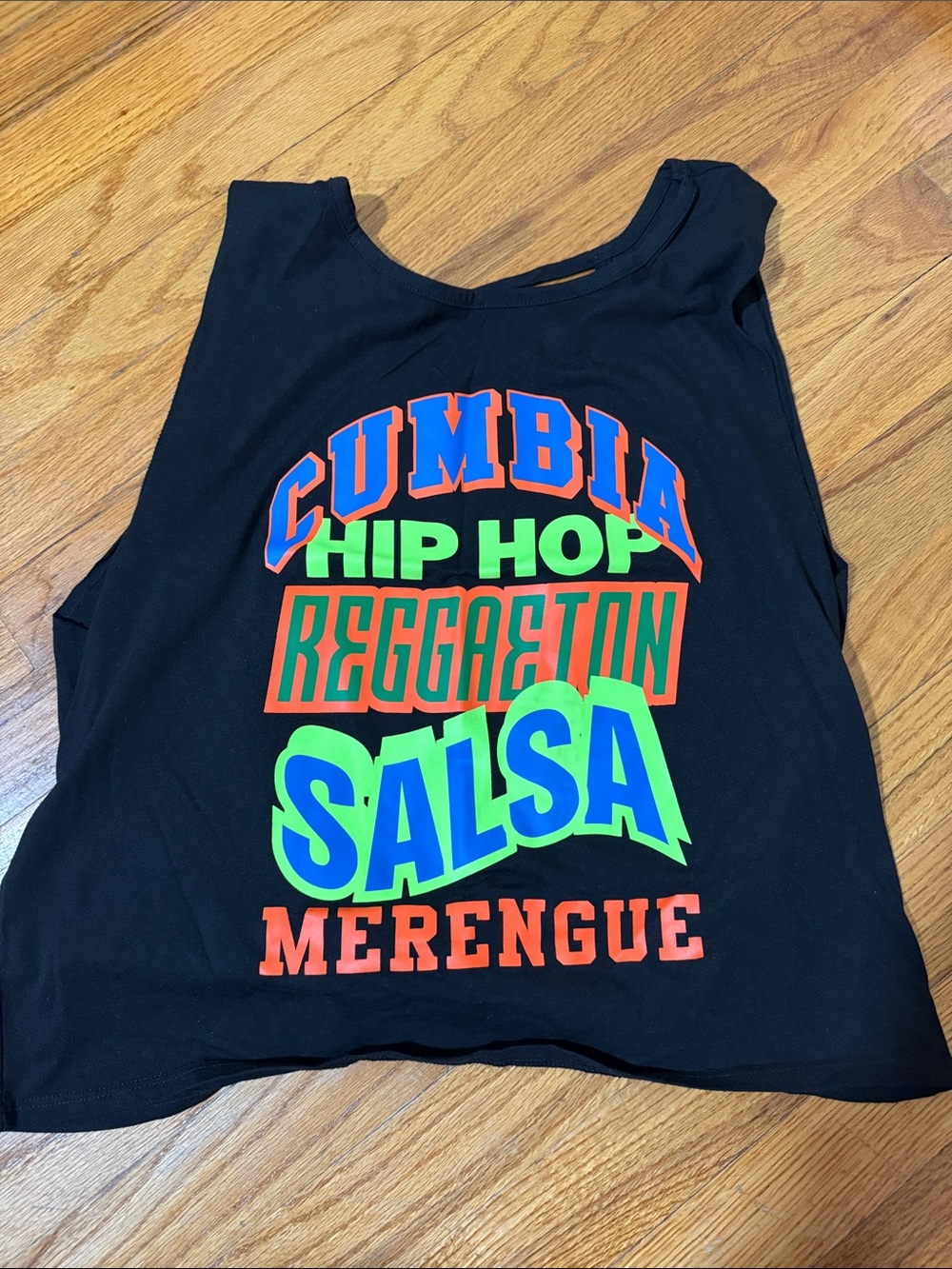Black Graphic Dance-Muscle Tank with Neon Typography